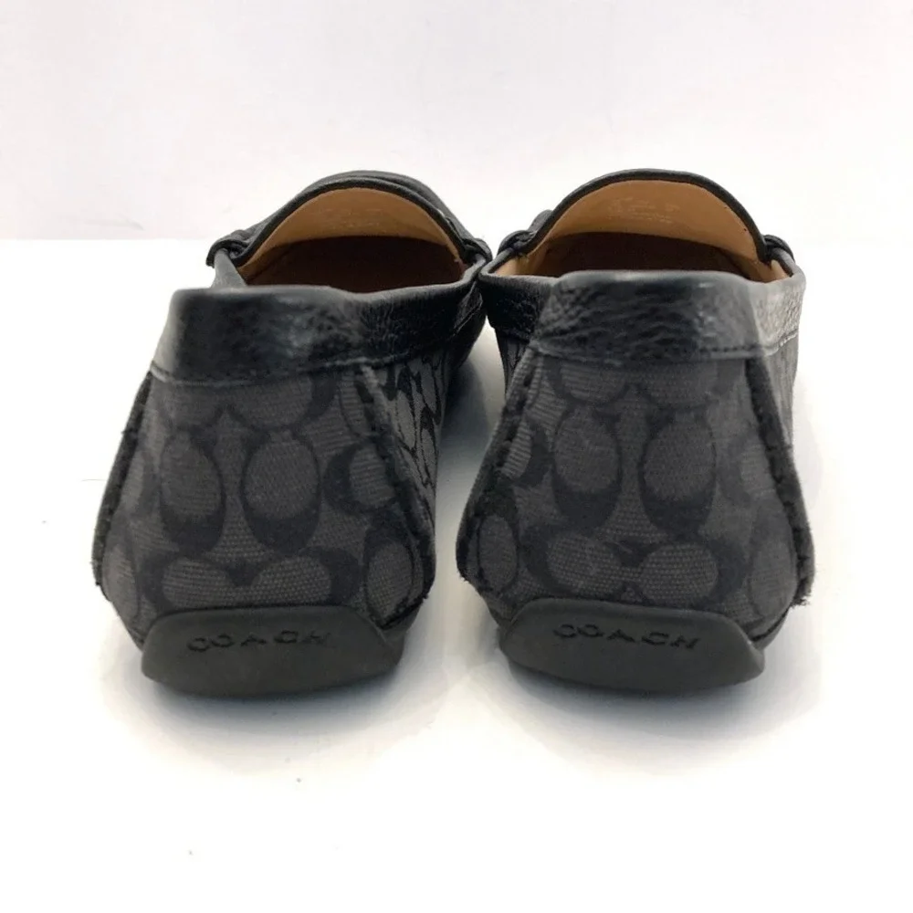 Coach Signature Loafer Black Logo Moc Toe Chain C Detail Womens 8.5 B EU 39